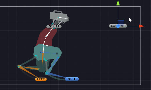 Unity editor showing a custom bone rig attached to a vehicle