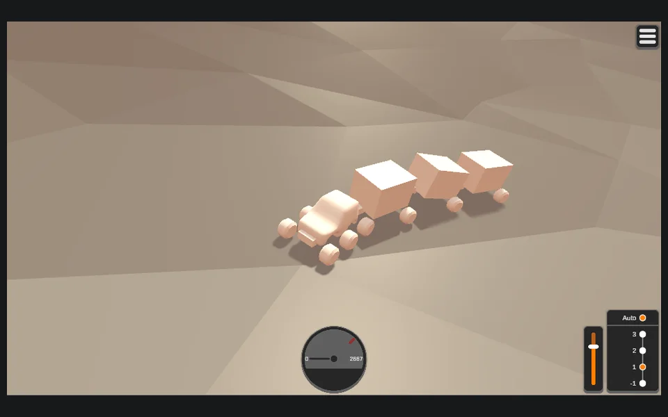 Low-poly runtime prototype testing linked physics bodies and controls