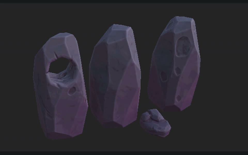 Procedurally varied stylized standing stones and small rocks